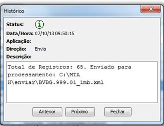 7. Consultar histórico Clicar na Aba de Histórico para efetuar a consulta. O aplicativo MTA 3.0.