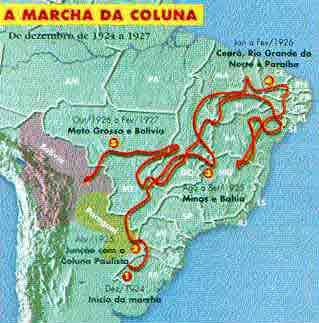 A Coluna Prestes (1924 1927) Partindo do Rio Grande do Sul, liderados por Luis Carlos Prestes O