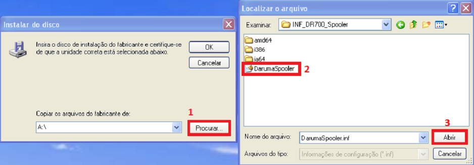 Na tela que aparecer, selecione a opção Procurar, e localize os arquivos do driver Spooler. Clique em DarumaSpooler.