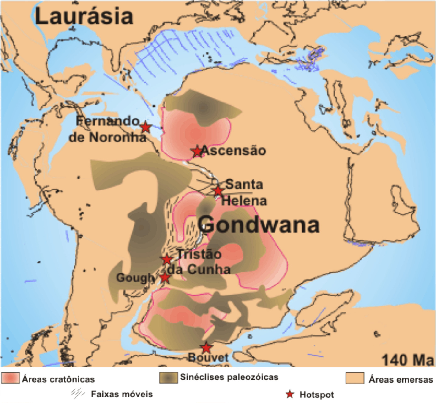 15 Fig. 4 Reconstrução paleogeográfica do Gondwana durante o início do Cretáceo (cerca de 140 Ma) (Souza-Lima & Junior, 2003).