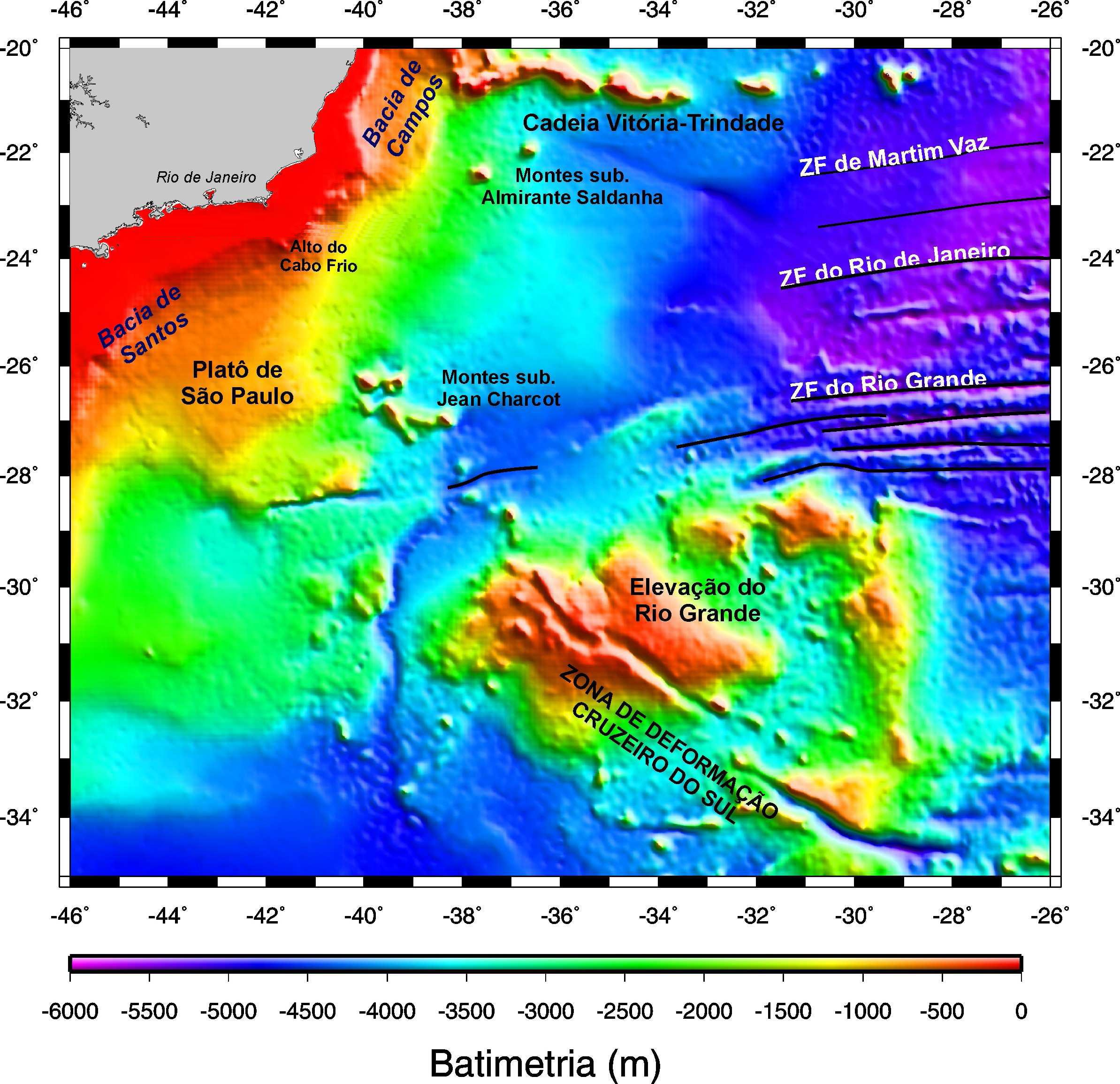 22 4.4 ALTO DE CABO FRIO O mapa fisiográfico da porção sudeste da margem continental brasileira exibe diversas feições geomorfológicas.