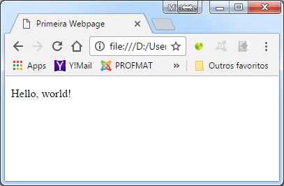 3 </head> <body> <p>hello, world!</p> </body> </html> O resultado será mostrado na figura a seguir:.