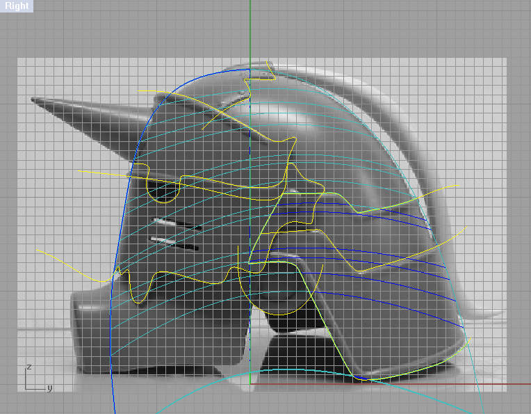 9. Desenhe as outras curvas do capacete com a ferramenta Control Point Curve, e