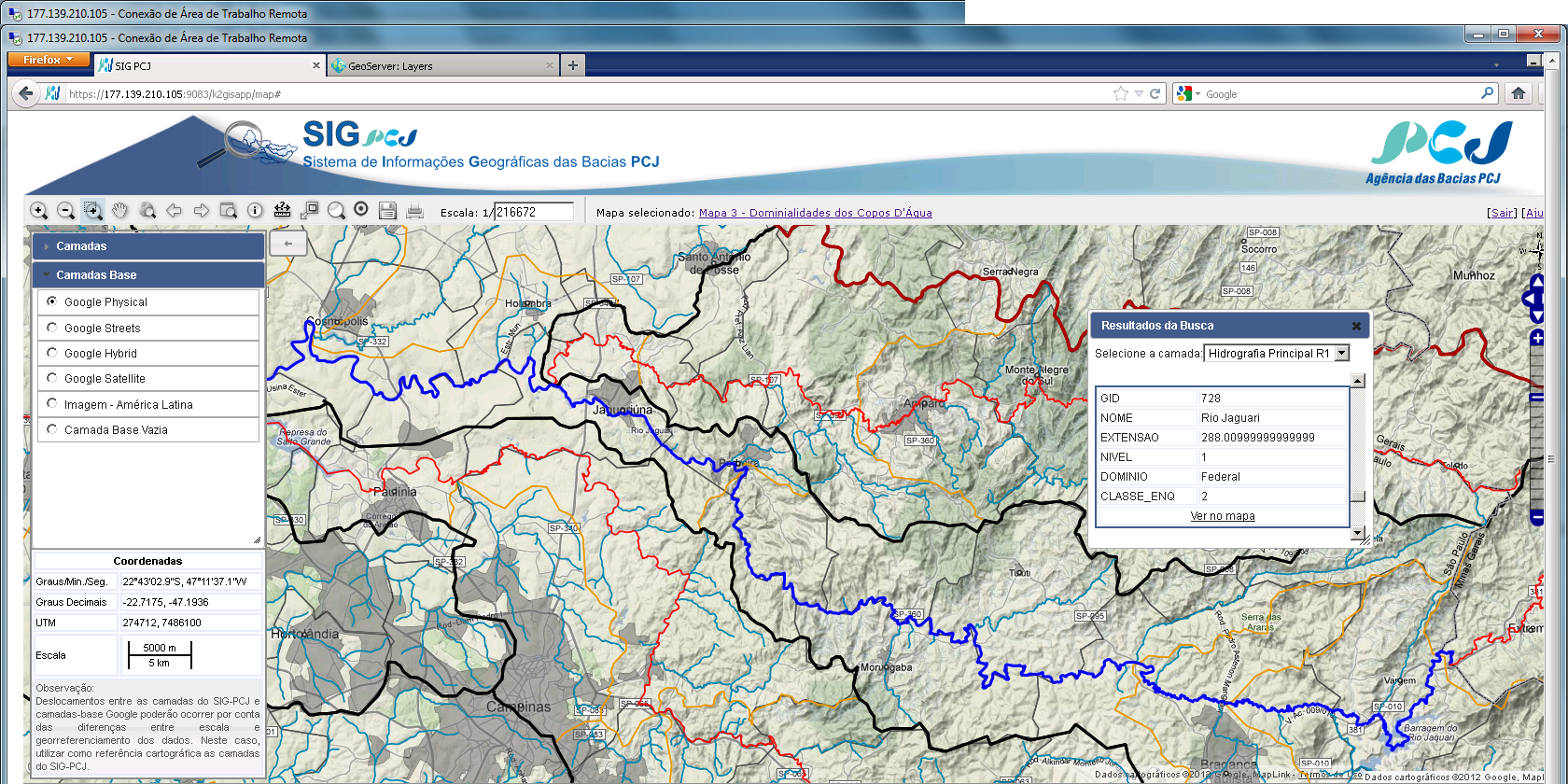 SIG-PCJ AULA 6 :: Exemplo de caso: O técnico da área ambiental localizar no mapa o rio Jaguari pelo seu nome. Para responder a esta questão, utilize as seguintes etapas: 1.