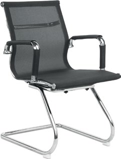 Cadeira diretor giratória com encosto e assento revestidos em tecido telado de nylon, braços cromados com forração removível