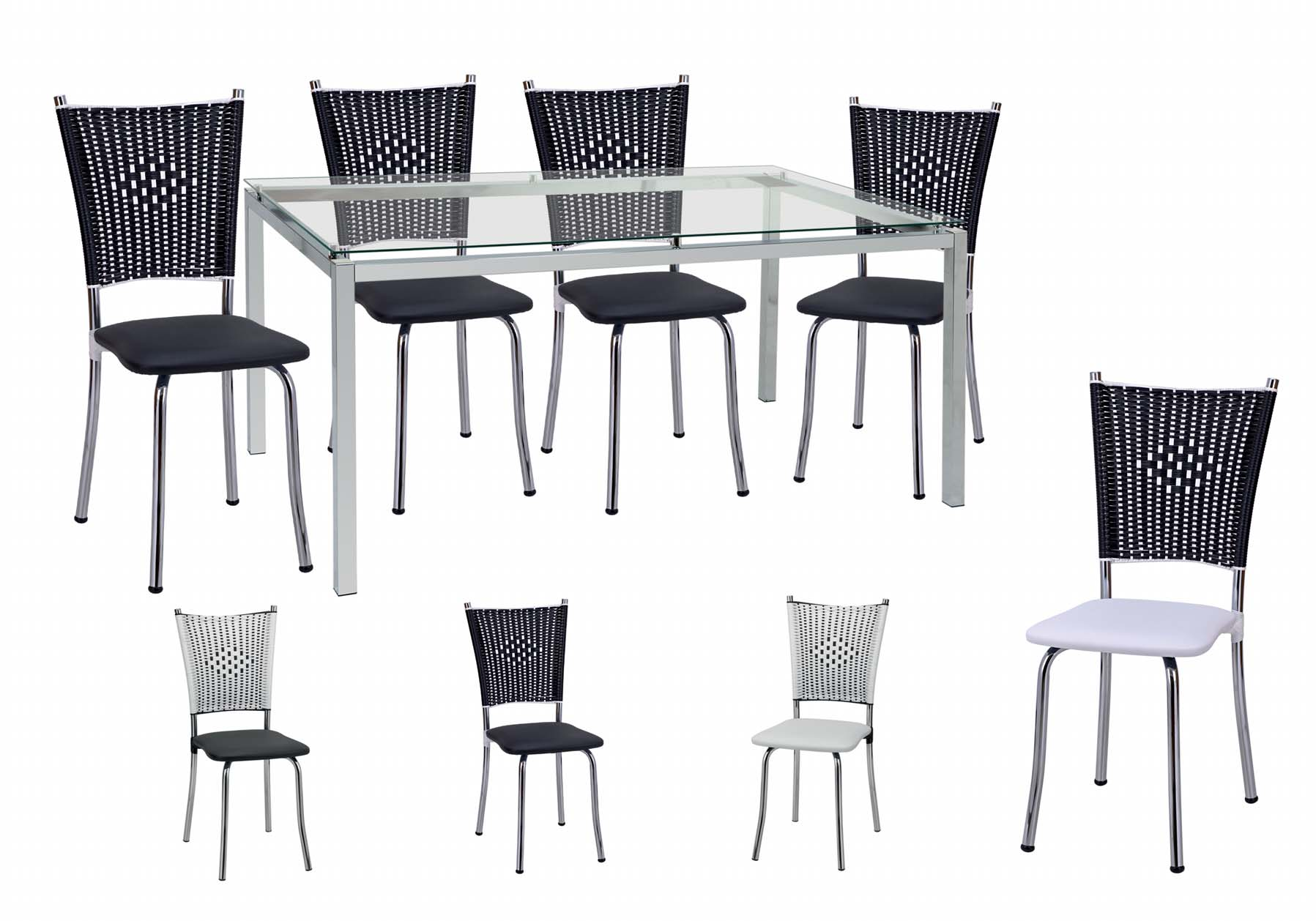 Conjunto Cromado Detroit 1 - mesa Ref. 3002 (A: 750 x L: 900 x P: 1600) 6 - Cadeiras Ref.