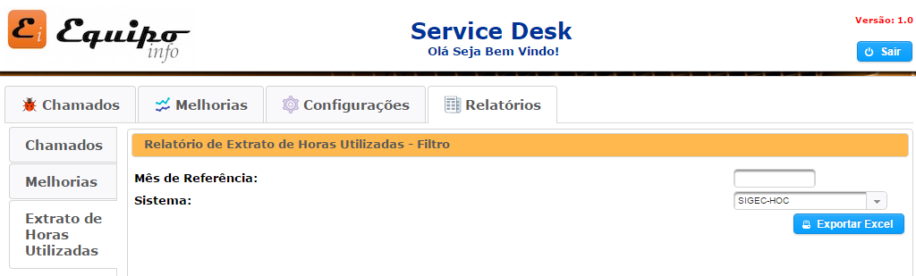 Relatório de extrato de horas utilizadas Caso queira realizar uma exportação do relatório de horas utilizadas da franquia,