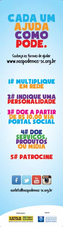 campanha 8 Jeitos de mudar o mundo Campanha do Nós Podemos SC vai apoiar projetos No dia 10/07, durante o seminário estadual do Prêmio ODM Brasil, o