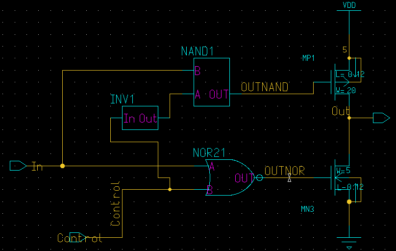 Abaixo podemos ver o circuito do buffer tri-state: Figura 8: Circuito completo do Buffer Tri-State.