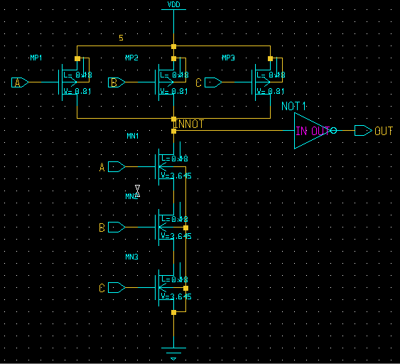 2.3. Decodificador de endereços O decodificador de endereços é composto de três portas inversoras e oito portas AND de três entradas, ou seja, é um decodificador de três para oito.