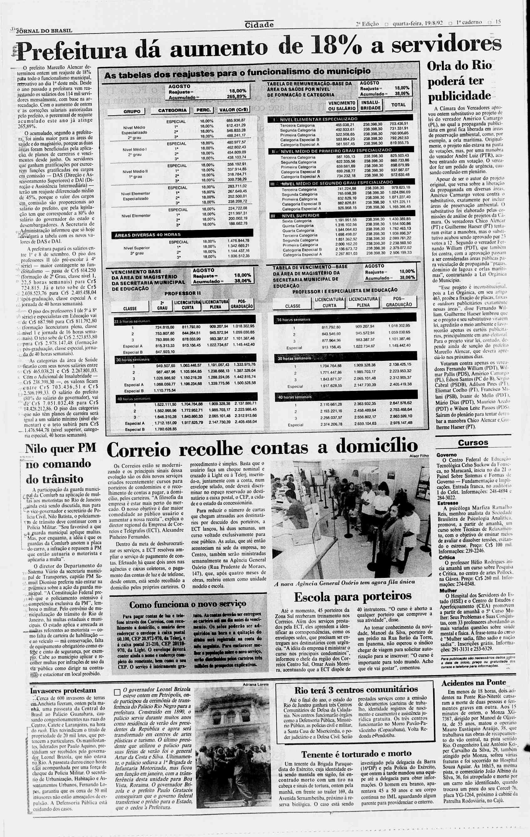 i 1 Jornal do brasil Cidade y Edição? quarta-feira. 19/8/92?