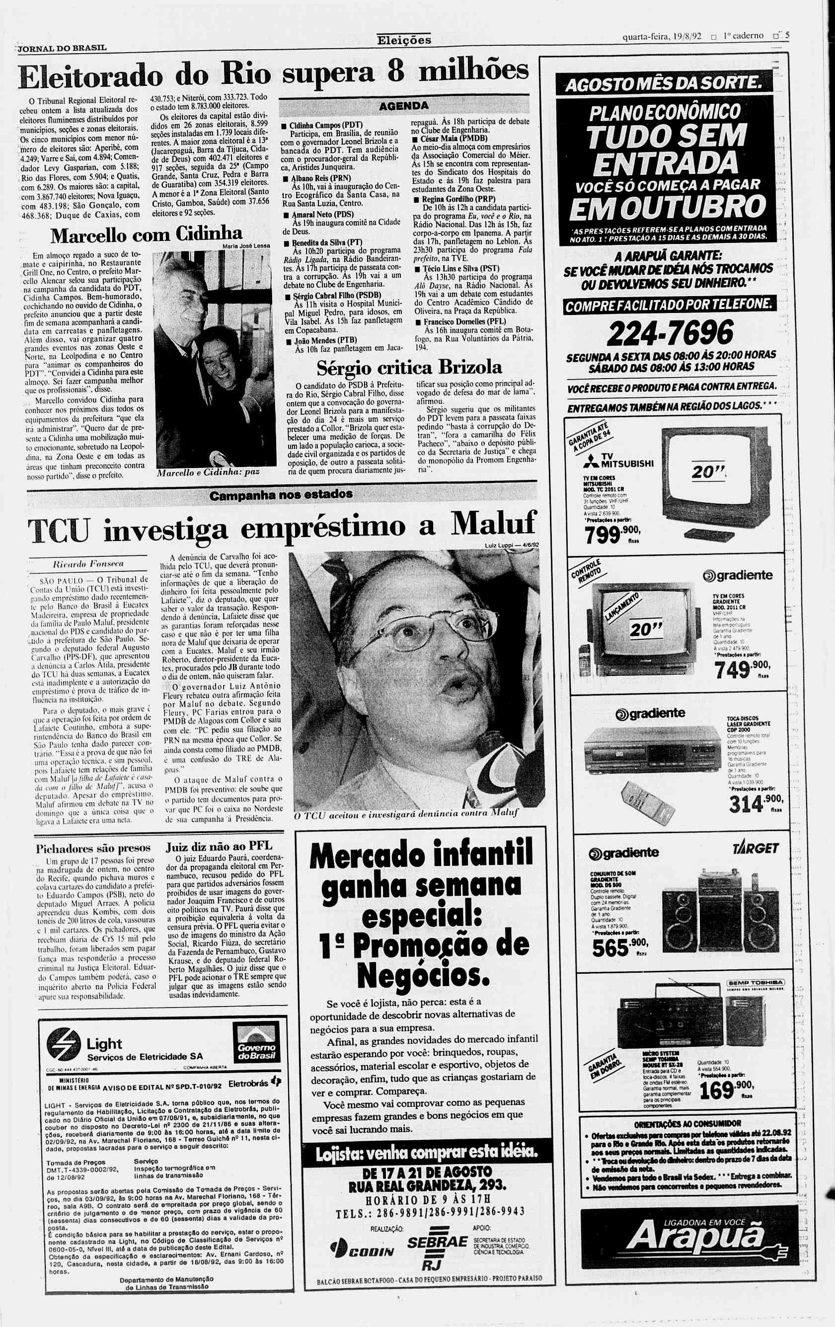 quarta-feira, 19/8/92? 1" caderno?