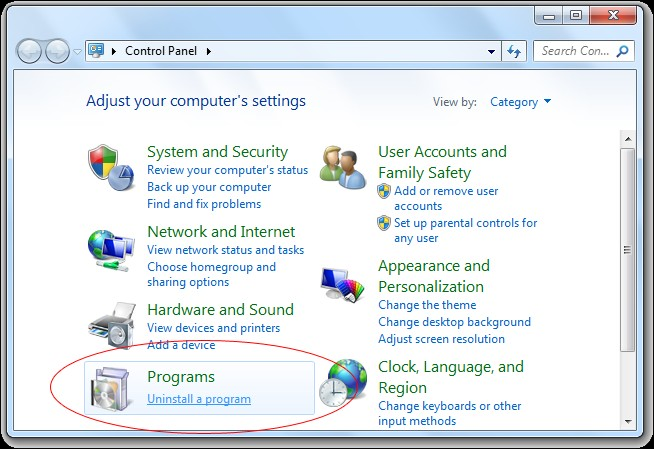 Para o Windows XP e Windows 7: Clique no botão Iniciar e selecione a opção Painel de Controle. Agora selecione Desinstalar um programa na categoria Programas. Remover Speedtest.gateable.