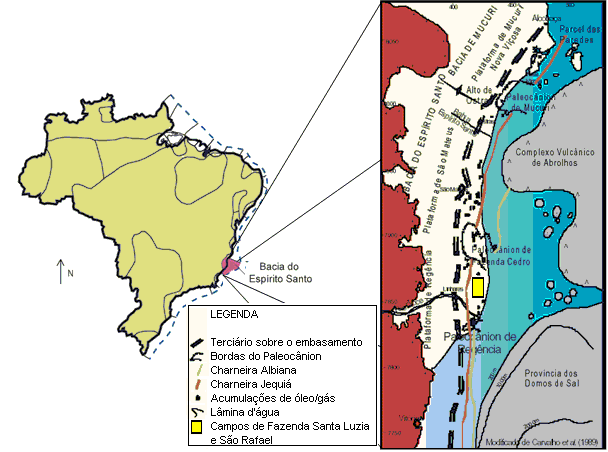 16 Figura 1: Mapa de localização geográfica da área de estudo e principais elementos geológicos da Bacia do Espírito Santo (Fonte: Modificado de Carvalho et al., 1989).