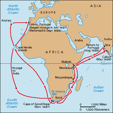 Em 20 de Maio de 1498 312 dias após ter deixado Lisboa chegou Vasco da Gama chegou à Índia, a Calecute, uma das suas grandes praças comerciais. Dera-se início à Rota do Cabo 253.