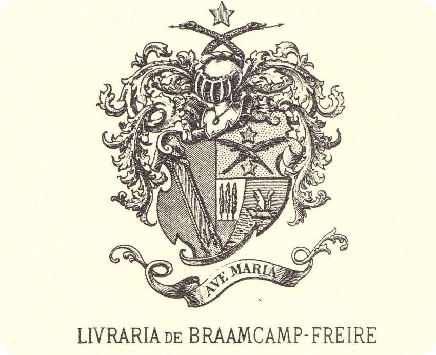 Ex-libris de Braamcamp Freire 282 282 Marca de posse (muito ampliada) de Anselmo Braamcamp Freire, digitalizada de um dos volumes de Brasões da Sala de Sintra.