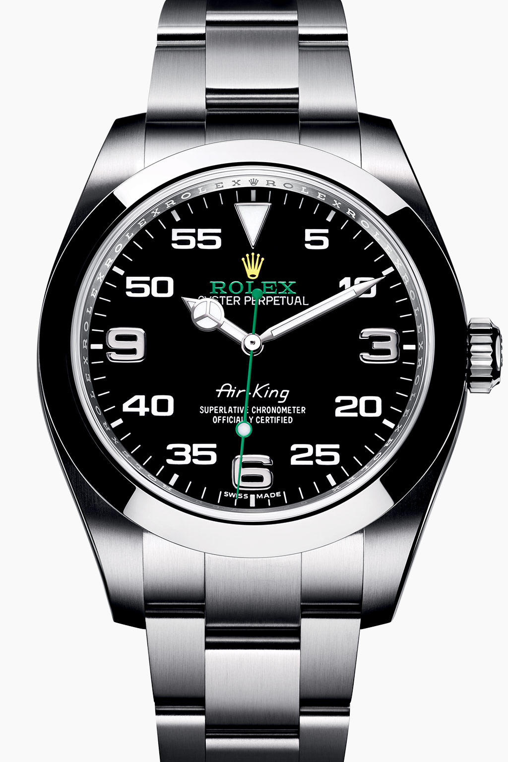 Oyster Perpetual AIR-KING Em 2016, a Rolex apresentou o modelo Oyster Perpetual Air King, um relógio que perpetua o patrimônio aeronáutico do Rolex Oyster original.