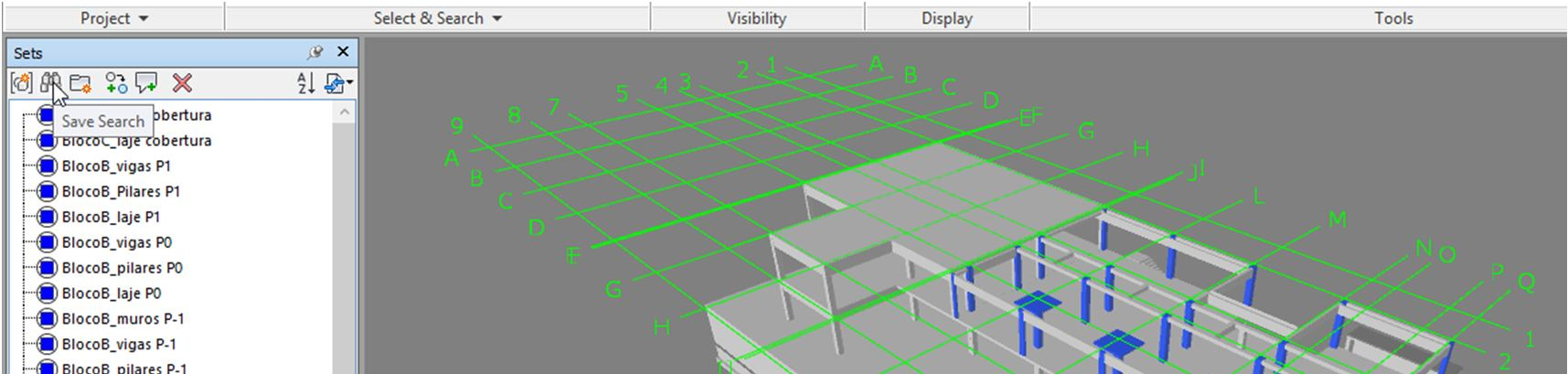 Figura 48 Exemplo de seleção de um set No modelo de arquitetura, pode ser preferível adaptar as paredes no modelo original do Revit para que