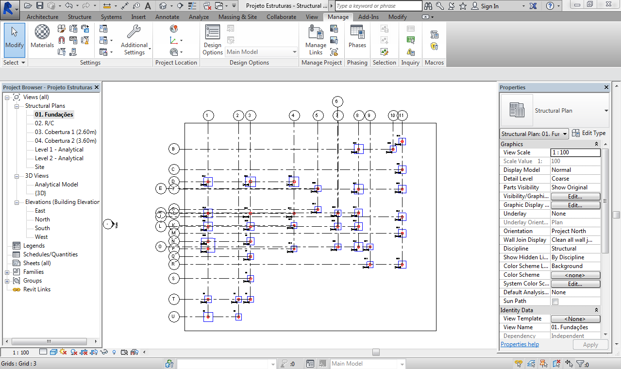 ficheiros em AutoCad, foram criadas grelhas correspondentes aos alinhamentos dos pilares.