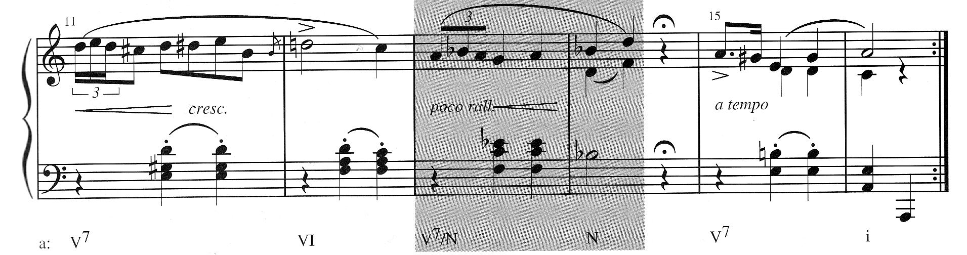 332 Harmonia Tonal - Stephan Kostka & Dorothy Payne (6 a ed.) Outros Usos do Napolitano O napolitano geralmente é utilizado em primeira inversão no modo menor, e geralmente progrida para o V.