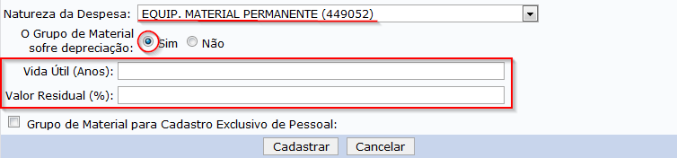Equipamento Material Permanente e o Grupo de Material