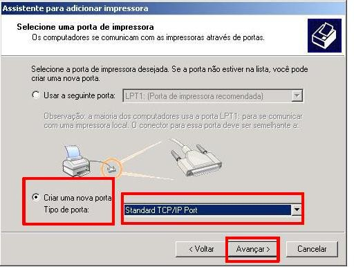 15- Selecione a opção Criar uma nova porta Tipo