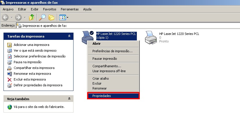 27- Agora volte ao Painel de controle Impressora e aparelhos de fax e clique com o botão direito do mouse no ícone da sua