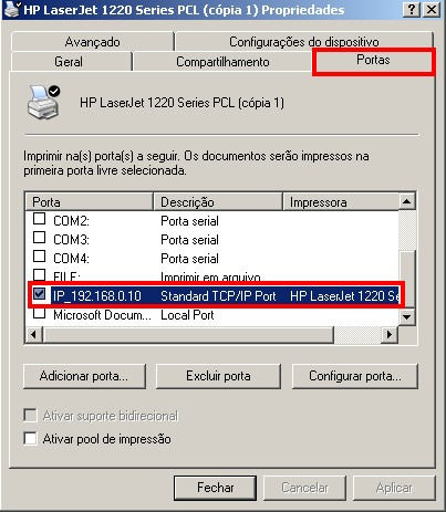 10 Standard TCP/IP Port, caso não esteja selecione e clique em OK.