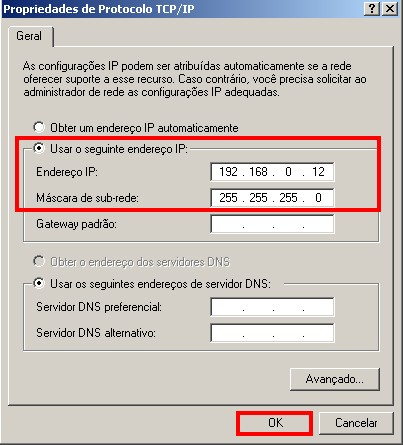 4- Na janela que abrirá selecione a opção Usar o seguinte endereço de IP.