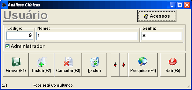 Clicando no botão Restringir acesso ao sistema uma tela de configuração é aberta onde pode-se restringir os acessos as telas do