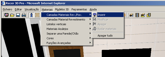 Nesta forma de inserção de materiais, deve-se ter em consideração que neste programa a ordem de aplicação é de baixa para cima, ou seja, quando fizer esta acção da