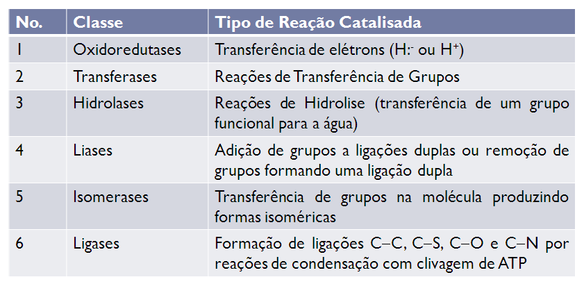 Catálise enzimática Aula 6 Tabela Classificação das enzimas: MODOS DE AÇÃO Um catalisador aumenta a velocidade de uma reação química