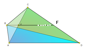 Logo, a área da figura será dada por: A = A 1 + A A = 8 + 8+ π. 1) Prolongue BE até CD em F.