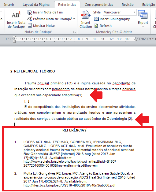 Segundo passo: as alterações tanto de referências quanto de citações são realizadas