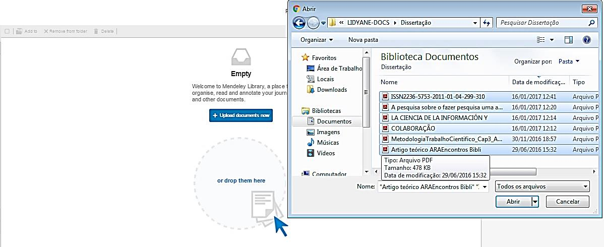 INSERINDO A BIBLIOGRAFIA NO SOFTWARE (Versão Online) Primeiro passo: para acrescentar documentos na versão online, clique em My Library e em Add Document.