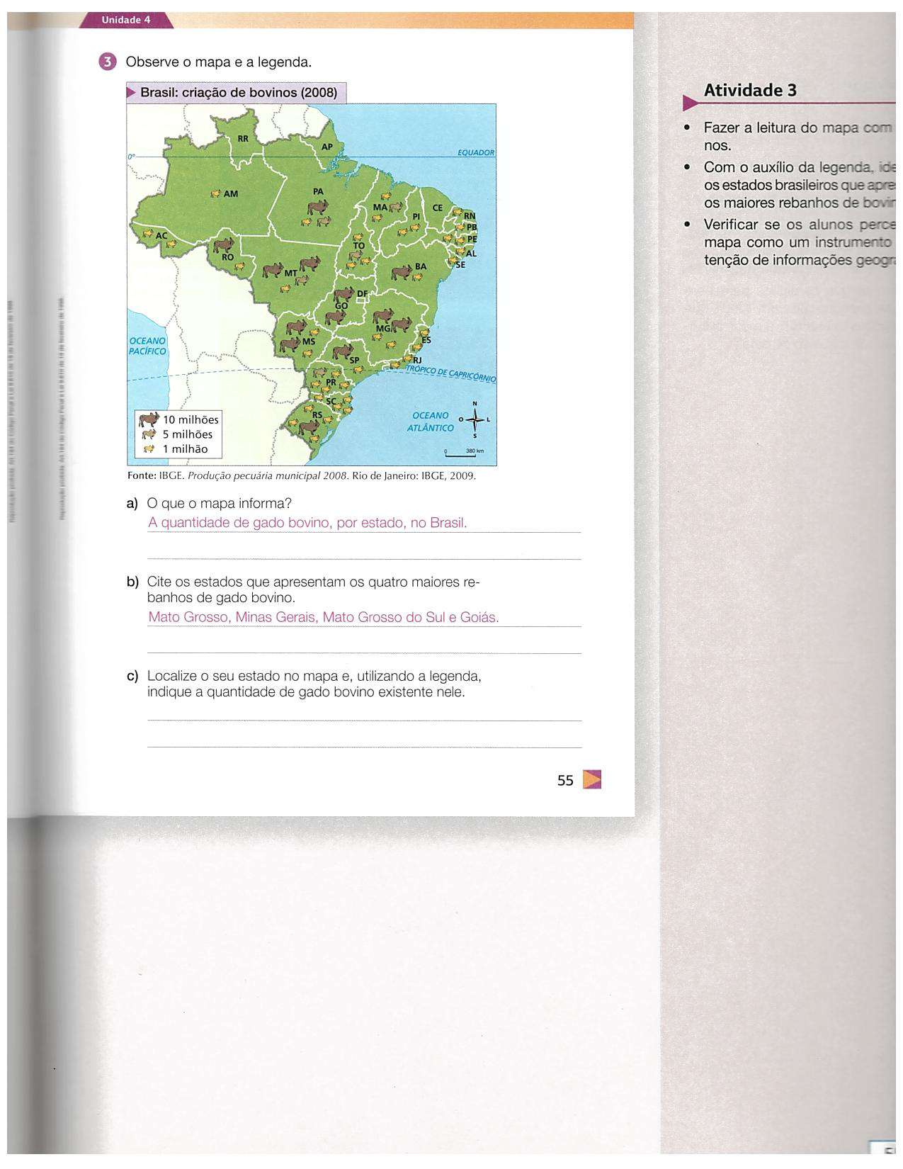 10. Veja o mapa e faça o que se pede. a) Qual é o título do mapa? b) Qual é a fonte desse mapa? c) Qual escala foi utilizada? O que ela representa?