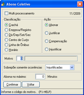 aceitos somente motivos do tipo Ocorrência.