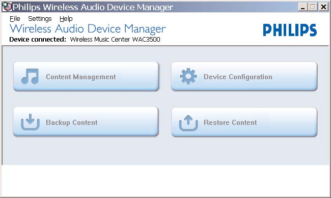 B2 Usando o WADM Transferindo arquivos de música do seu PC para a Central 1 Clique em Content management (Gerenciamento de conteúdo)
