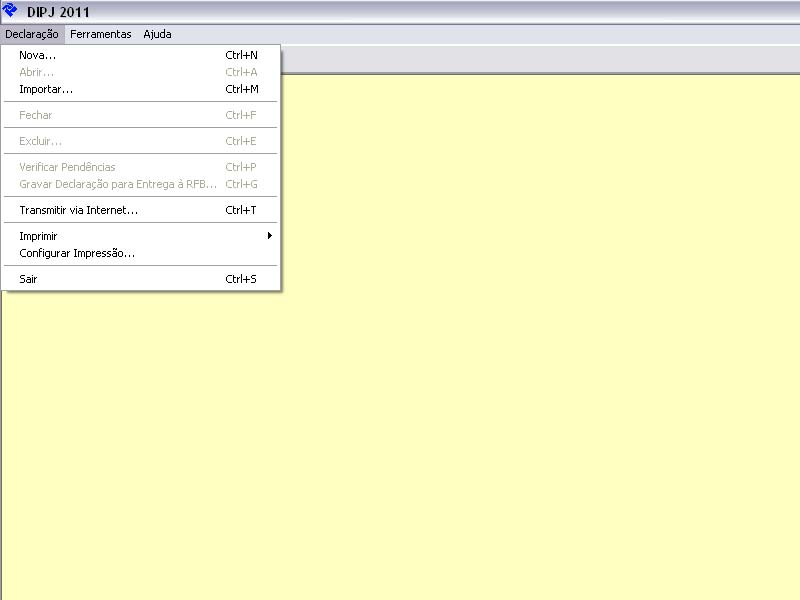 Nova Declaração A seguir, ilustraremos os procedimentos iniciais para preenchimento da DIPJ 2011.
