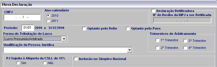 Em se tratando de pessoas jurídicas tributadas pelo lucro real/arbitrado ou lucro presumido/arbitrado, será solicitada a indicação do contribuinte dos trimestres de