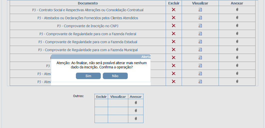 Ao clicar em Próximo (slide anterior), o Sistema apresentará a tela de confirmação.