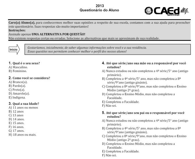 Através dos questionários socioeconômicos