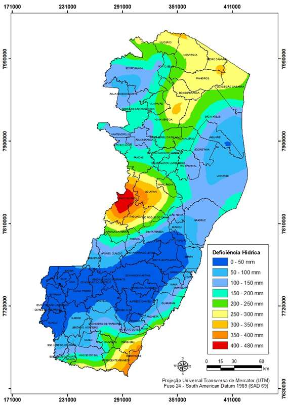 Os índices térmicos e hídricos exigidos pela espécie para o seu desenvolvimento foram dividindos em duas classes de aptidão climática: apta e inapta.