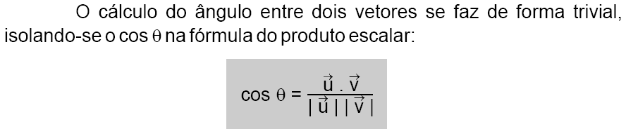 Versorde um vetor Produto escalar Ângulo de dois vetores Produto escalar Distância entre dois pontos Em coordenadas, temos que Exemplos... Condição de ortogonalidade ou.