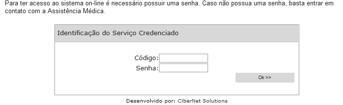 4 Entre as opções apresentadas temos a Área do Credenciado. Ao clicarmos nessa opção, o sistema solicitara o código e a senha do Credenciado.