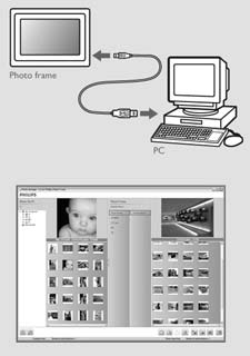 1.2.7 Copiar fotografias de um PC Para PCs com Windows (2000 e XP): Para copiar fotografias do PC para a Moldura Fotográfica, instale o software de execução automática "Photo Frame Manager" no PC.