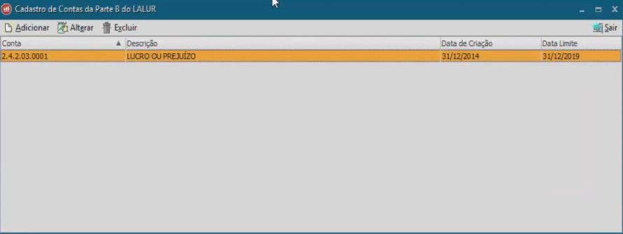 Configurar Conta de Parte B do e-lalur A conta da parte B do e-lalur é onde você pode controlar os saldos que podem afetar a apuração de prejuízos posteriores.