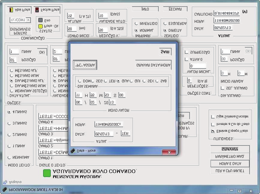 Um procedimento que sempre deve ser adotado, quando for gravar data e horário na unidade de armazenamento, é que diferentemente do inkjet ela não atualiza automaticamente, então sempre que for gravar