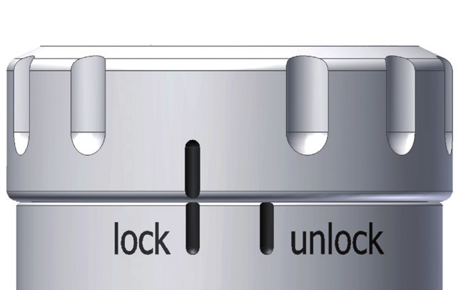 O anel SensoLock só pode ser girado para a posição SERVICE. Ele fica bloqueado na posição PROCESS e em todas as posições intermediárias. Isto evita erros de operação.