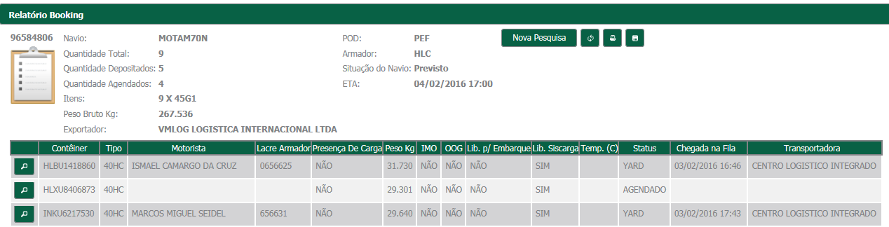 Importadores/Exportadores Extração de relatórios: 1 - Relatório por Booking: Este relatório oferece informações específicas de quantidades e itens, se as unidades depositadas estão com presença de